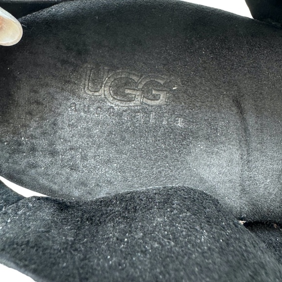 UGG HAZEL BLACK SUEDE & CORK WEDGE HEEL PLATFORM SANDALS - Picture 6 of 16